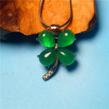 Green Chalcedony Four Leaf Clover Necklace for Women