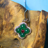 Green Chalcedony Four Leaf Clover Necklace for Women