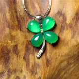 Green Chalcedony Four Leaf Clover Necklace for Women