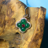 Green Chalcedony Four Leaf Clover Necklace for Women