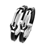 Men Women Bangle Bracelet Stainless Steel Rubber Cuff Couple Bracelet
