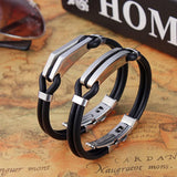 Men Women Bangle Bracelet Stainless Steel Rubber Cuff Couple Bracelet