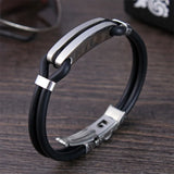 Men Women Bangle Bracelet Stainless Steel Rubber Cuff Couple Bracelet