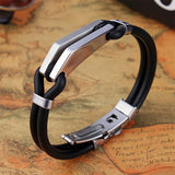 Men Women Bangle Bracelet Stainless Steel Rubber Cuff Couple Bracelet