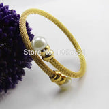 Pearl Jewelry Cuff Bracelet Stainless Steel Net Chain Bracelet