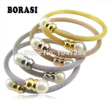 Pearl Jewelry Cuff Bracelet Stainless Steel Net Chain Bracelet