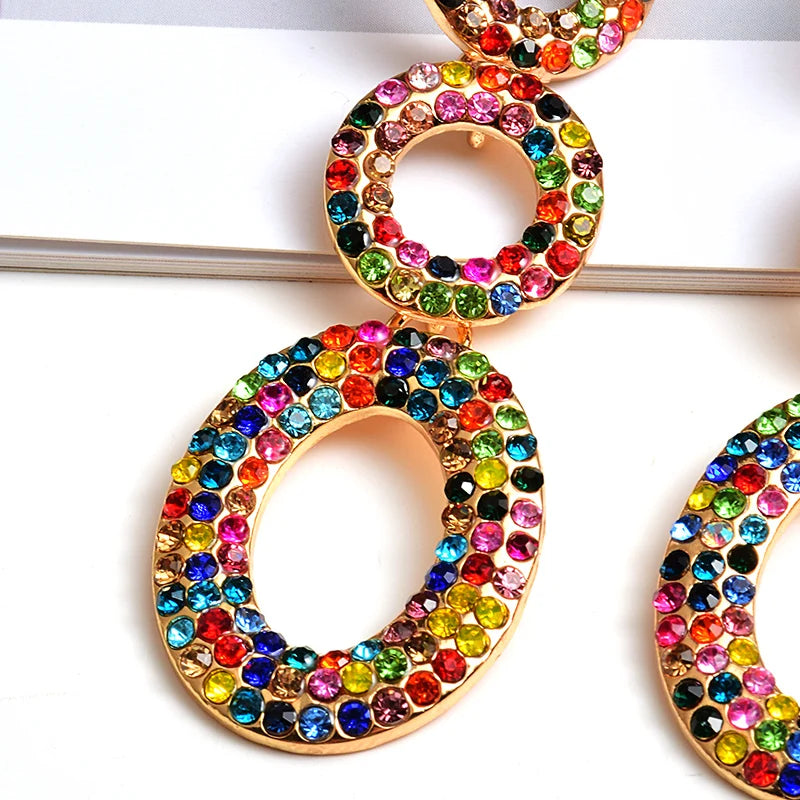 Metal Colorful Crystals Dangle Drop Earrings Fine Jewelry Accessories