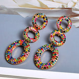 Metal Colorful Crystals Dangle Drop Earrings Fine Jewelry Accessories