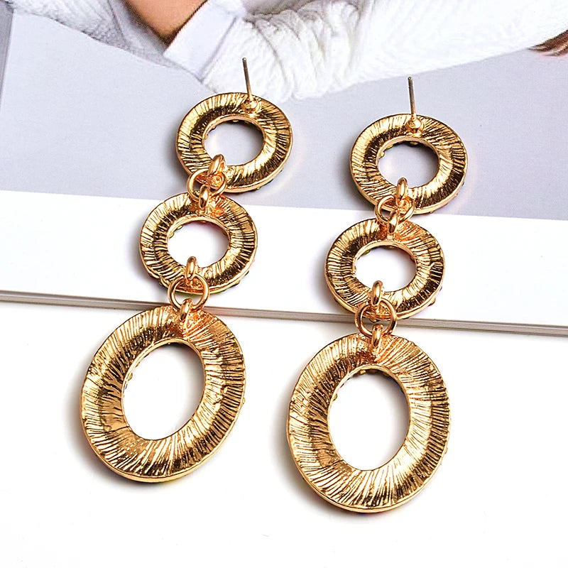 Metal Colorful Crystals Dangle Drop Earrings Fine Jewelry Accessories