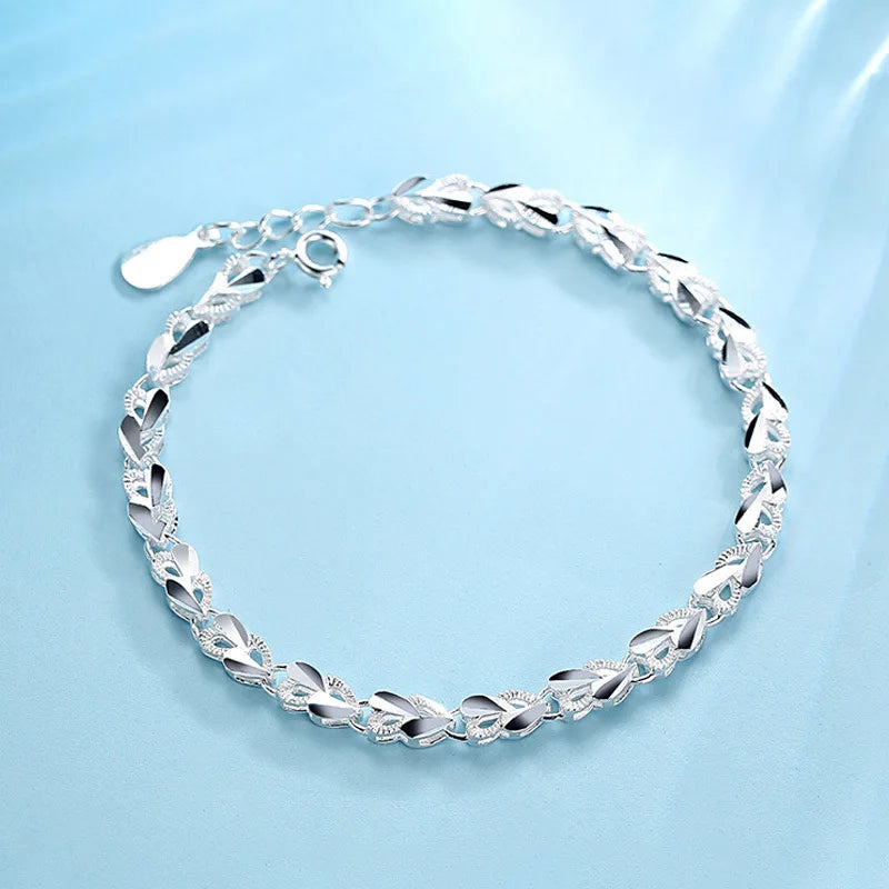 Silver Heart Charm Bracelet & Bangle for Women Girls