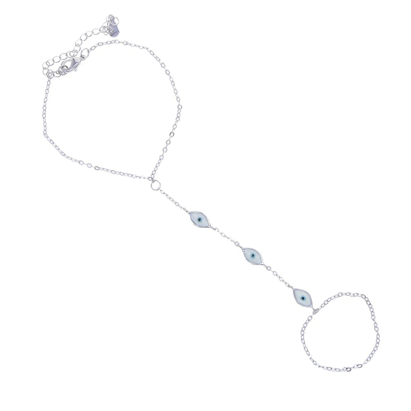 Enamel Evil Eye Charm Long Chain Women Slave Bracelet