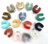 8pcs Mixed Natural Stone Pendulums Horseshoe Charm Pendants for Necklace