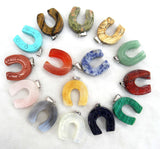 8pcs Mixed Natural Stone Pendulums Horseshoe Charm Pendants for Necklace