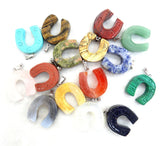 8pcs Mixed Natural Stone Pendulums Horseshoe Charm Pendants for Necklace