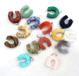 8pcs Mixed Natural Stone Pendulums Horseshoe Charm Pendants for Necklace