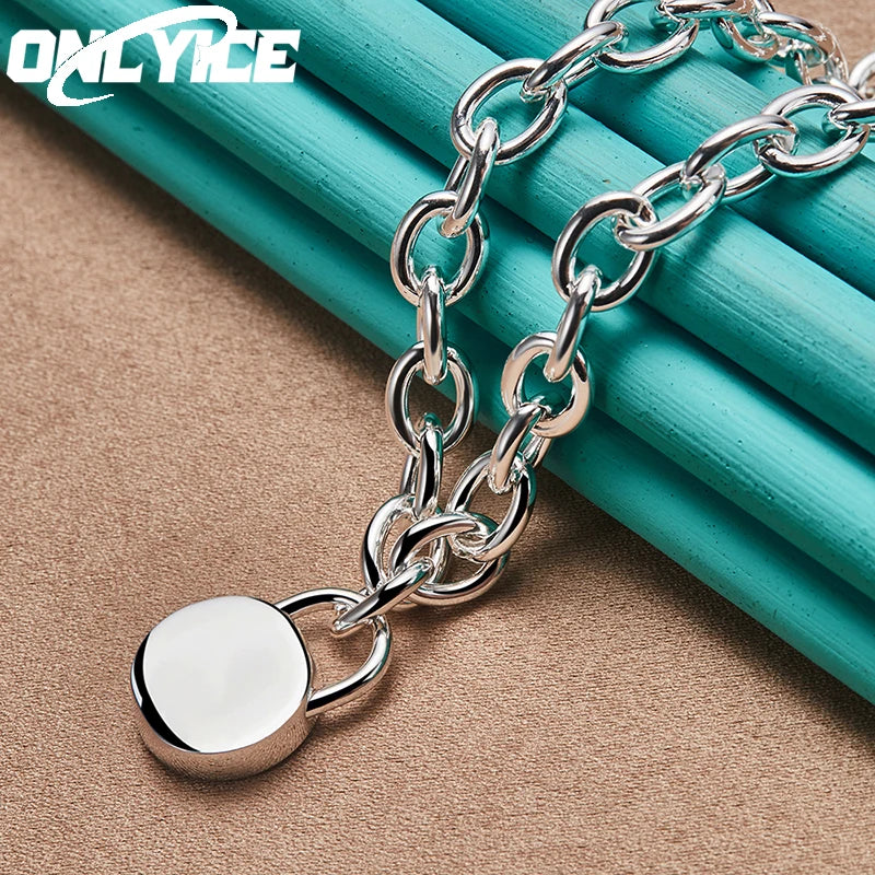 925 Sterling Silver Round Lock Pendant Necklace Charm Jewelry