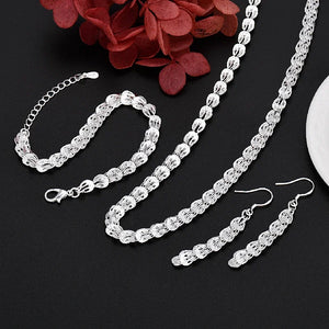 925 Silver Charms Earrings Necklace Bracelet Set Love Jewelry Women Wedding