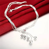 925 Silver Tassels Beads Bracelet Necklace Set Wedding Gift