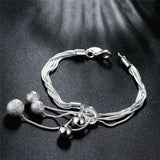 925 Silver Tassels Beads Bracelet Necklace Set Wedding Gift