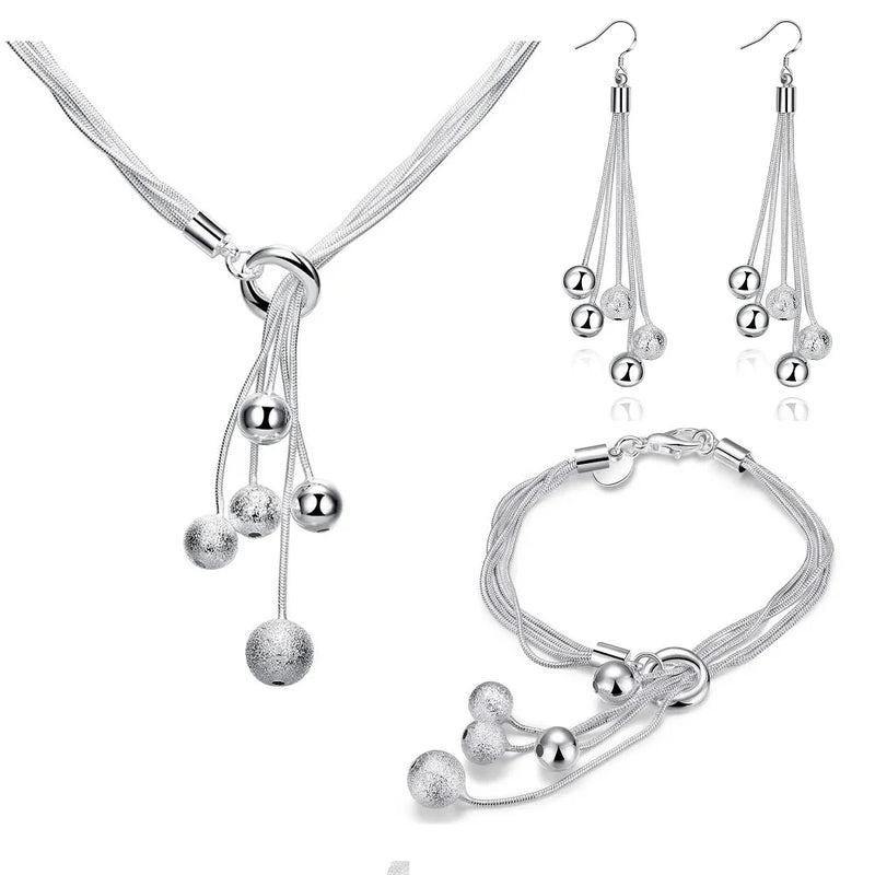 925 Silver Tassels Beads Set Wedding Gift