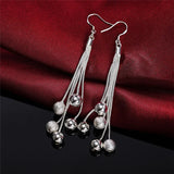 925 Silver Tassels Beads Bracelet Necklace Set Wedding Gift
