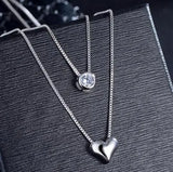 925 Silver Double Layers Necklace with Cz Love-heart Pendant