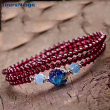 Natural Garnet Bracelet with Cloisonne Flower, Multilayer Beauty Jewelry