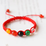 5 Elements Lucky Cotton Red Rope Bracelets Natural Colorful Crystal Hand Woven