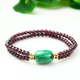 Garnet Natural Stone Bracelets Wine Red Beads and Malachite Two Layers Bracelet