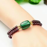 Garnet Natural Stone Bracelets Wine Red Beads and Malachite Two Layers Bracelet