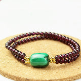 Garnet Natural Stone Bracelets Wine Red Beads and Malachite Two Layers Bracelet
