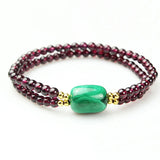 Garnet Natural Stone Bracelets Wine Red Beads and Malachite Two Layers Bracelet