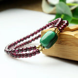Garnet Natural Stone Bracelets Wine Red Beads and Malachite Two Layers Bracelet