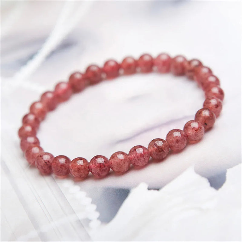 Red Strawberry Quartz Crystal Bead Stretch Bracelet 6mm