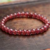 Red Strawberry Quartz Crystal Bead Stretch Bracelet 6mm
