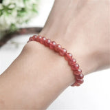 Red Strawberry Quartz Crystal Bead Stretch Bracelet 6mm