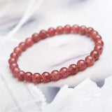 Red Strawberry Quartz Crystal Bead Stretch Bracelet 6mm