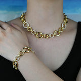 Geometric Oval Circle Link Chain Bracelet with CZ - Party Jewelry