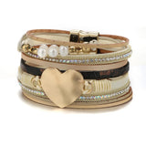 Leather Bracelet Bangle Heart Women's Pearl Jewelry Bohemian Ornament