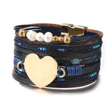 Leather Bracelet Bangle Heart Women's Pearl Jewelry Bohemian Ornament