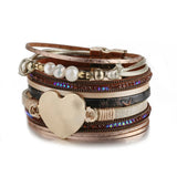 Leather Bracelet Bangle Heart Women's Pearl Jewelry Bohemian Ornament