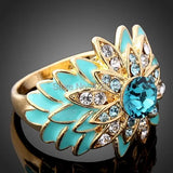 Enamel Flower Austrian Crystal Wedding Ring