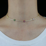Rainbow CZ Flower Charm Thin Tennis Chain Necklace for Women