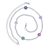 Rainbow CZ Flower Charm Thin Tennis Chain Necklace for Women