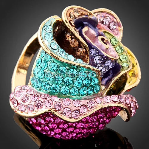 Colorful Austria Crystal Rose Wedding Rings for Women