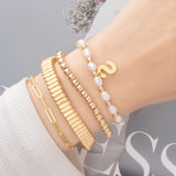 Silver Elastic Bracelets Letter Charms Bracelets 2X8MM Beads Bracelets