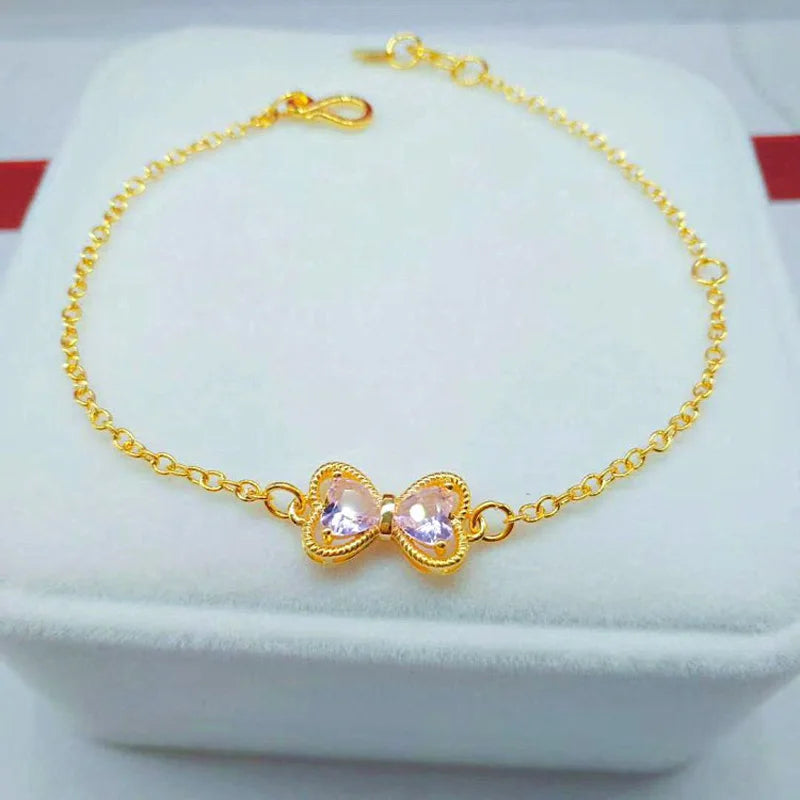 Pink CZ Butterfly Bangle&Bracelet for Women /Girls