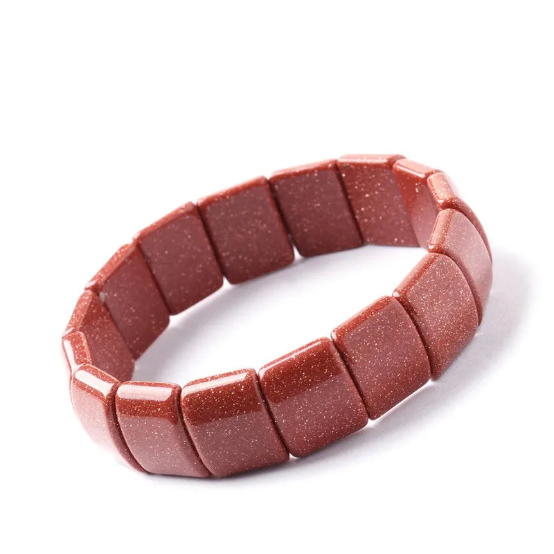 Golden Sand Stone Rectangular Beads Bracelets Women Men