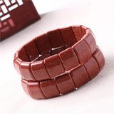 Golden Sand Stone Rectangular Beads Bracelets Women Men