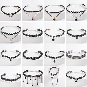 Gothic Lace Choker Necklace Moon Star Pendant Collar